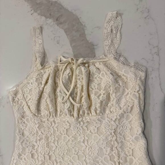 Forever 21 Floral Lace Babydoll MiniDress Womens Large Ivory/Cream Coquette Sexy - Picture 3 of 7